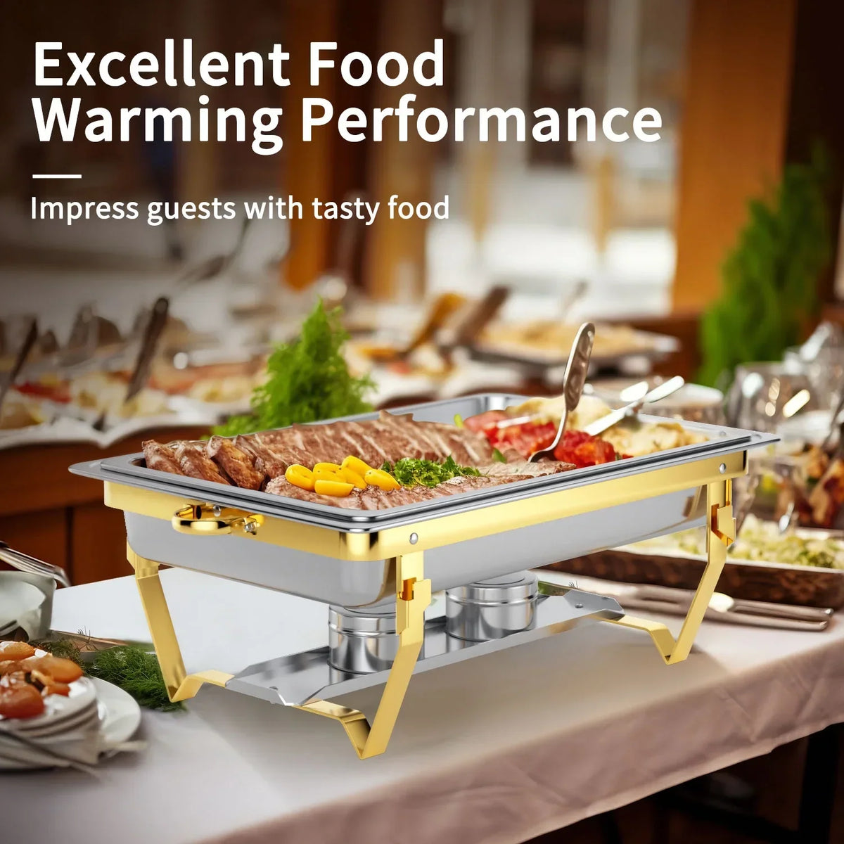 2026 NewChafing Dish Buffet Set 4 Pack: TINANA 8QT Stainless Steel Chafing Dishes for Buffet, Chafers and Buffet Warmers Sets for Parties, Events, Wedding, Camping, Dinner-Gold