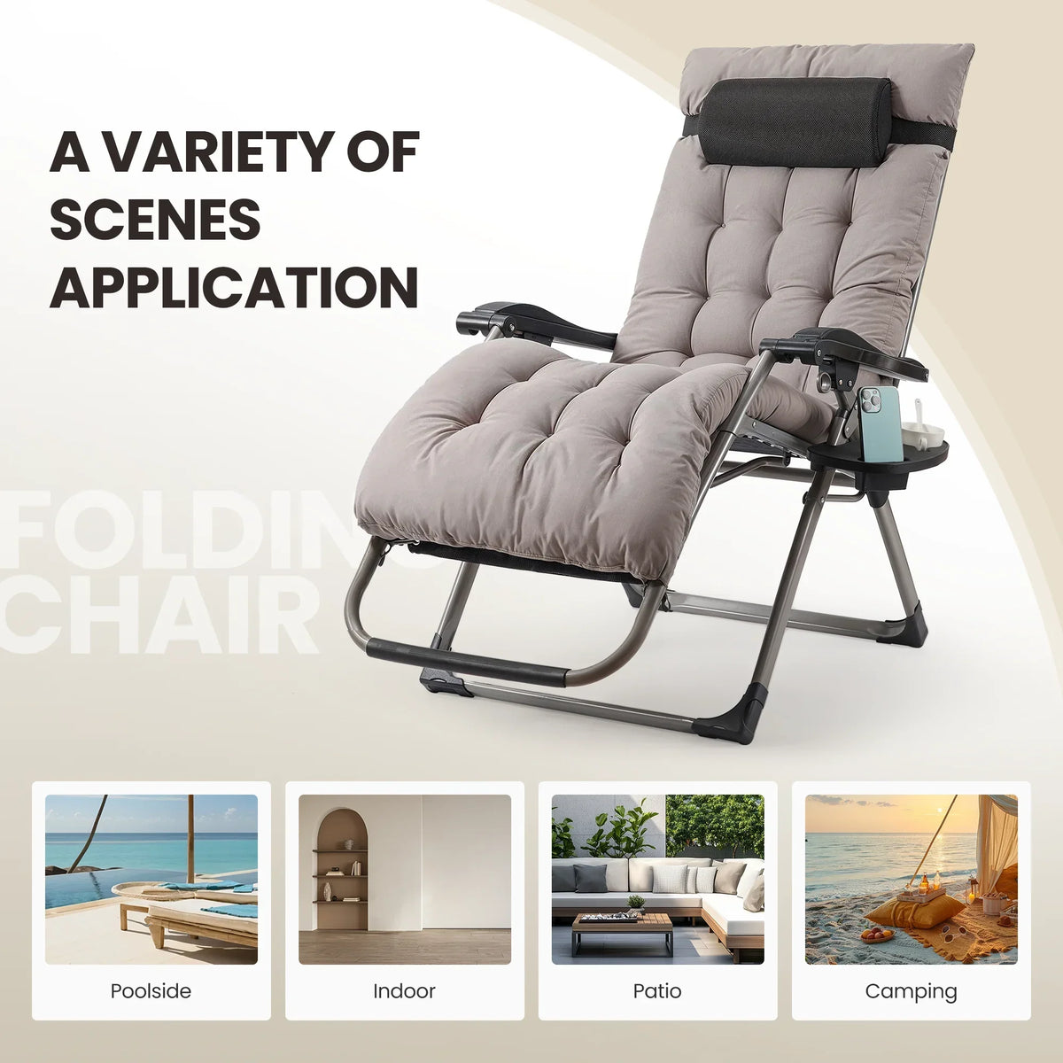 2026 NewNaipo Zero Gravity Chair, Outdoor Foldable Padded Lounge Chair Recliner with Side Table, 353lbs Lounge Chair Sleep Relaxing, Winner