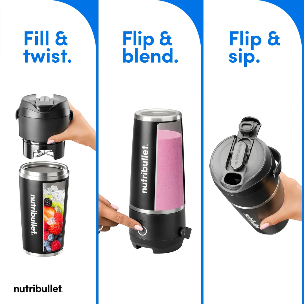 2026 Newnutribullet Flip Insulated Portable Blender NBPB10350AK - Matte Black, 18oz