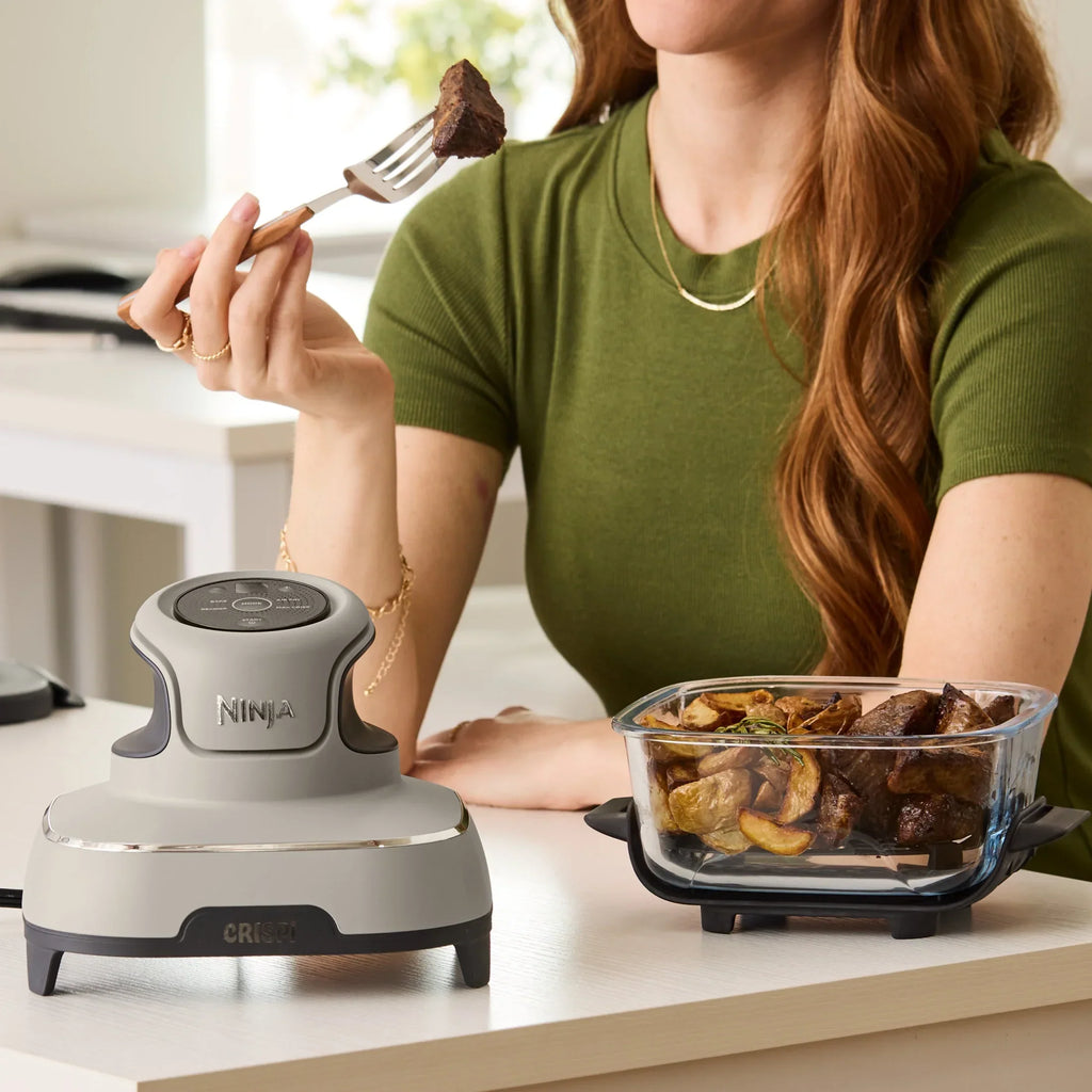 2026 NewNinja Crispi 4-in-1 Portable Glass Air Fryer Cooking System, 4-Qt & 6-Cup Containers, Cyberspace