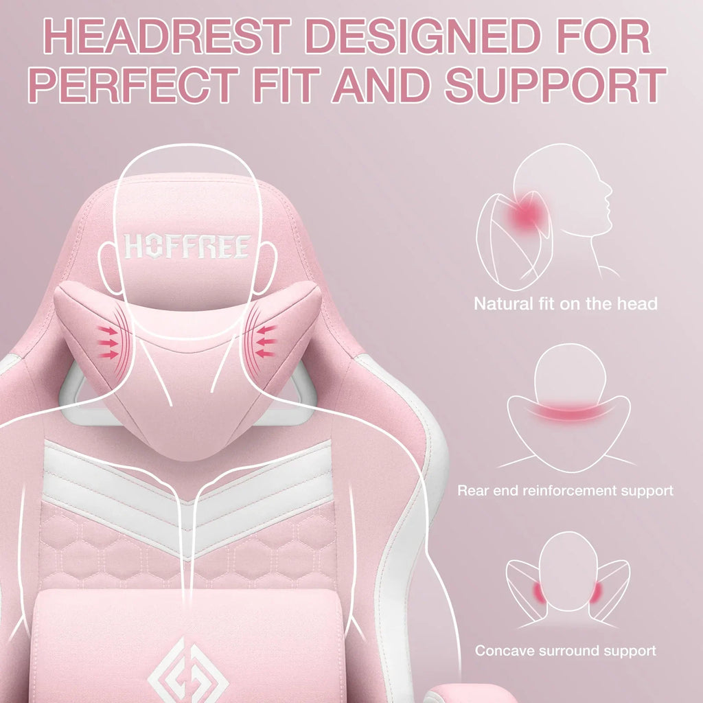 2026 NewHoffree Gaming Chair with Massage Fabric Office Chair with footrest for Adults, Ergonomic Gamer Chair with Headrest and Lumbar Support for Office Gaming, 440 LBS