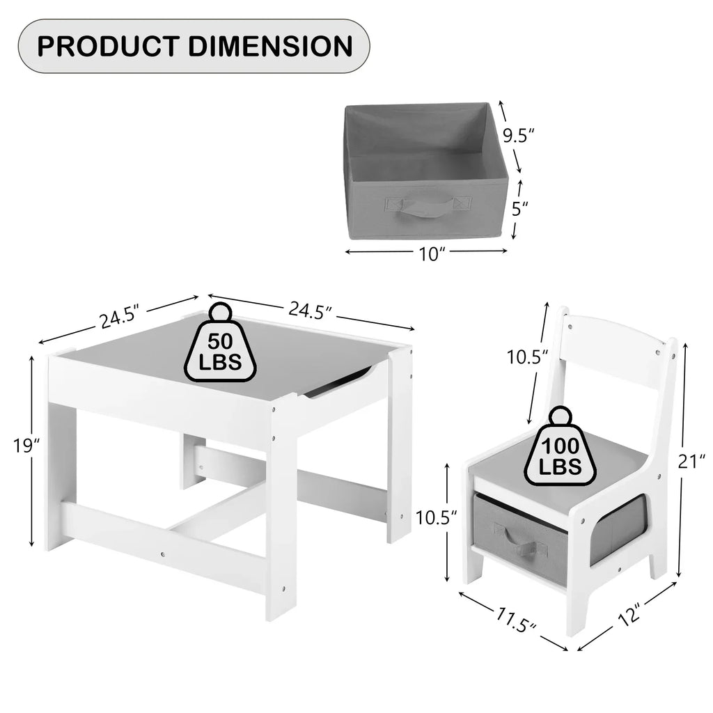 2026 NewLINLUX Kids Table and 2 Chairs Set, Children Activity Table Chairs with Chalkboard/Whiteboard, Grey