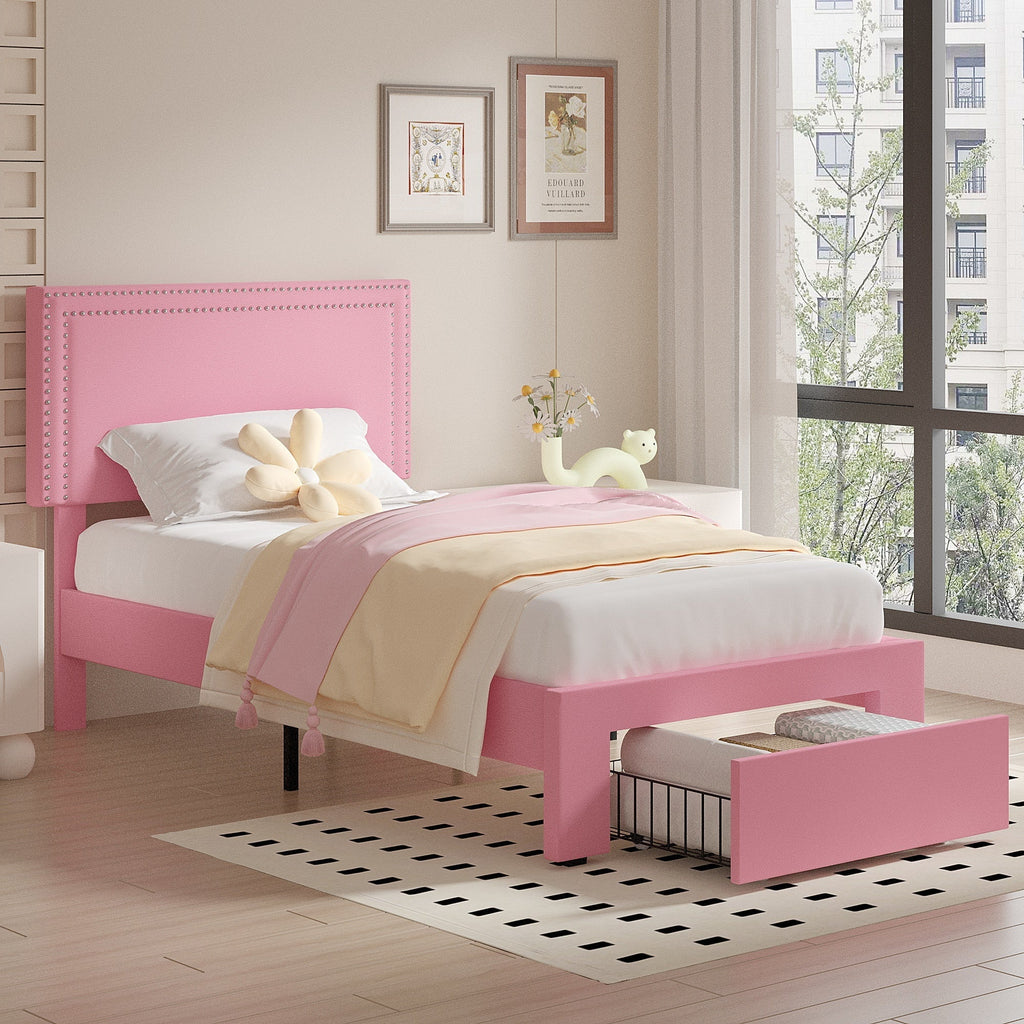 2026 NewVECELO Full Bed Frame with 4 Storage Drawers (Wheeled) and Tufted Upholstered Adjustable Headboard Platform Bed, Beige