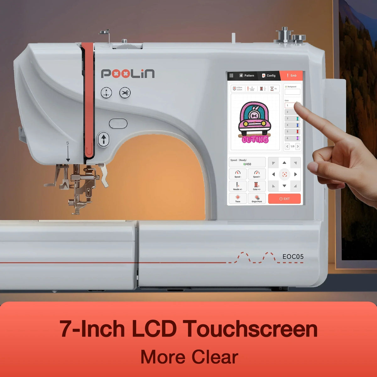 2026 NewPoolin EOC05 Embroidery Machine 4x9.25" Area, 7" Touch Screen with kit