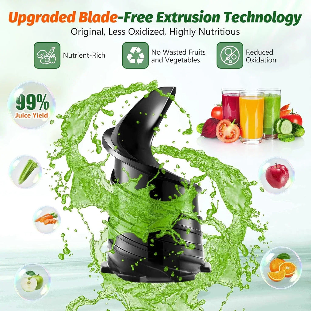 2026 NewYPONE Cold Press Juicer, Masticating Juicer with 5.4" Wide Feed Chute, 350w Slow Juicer Machines Fit Whole Vegetables and Fruits,Juice Extractor Machine with High Juice Yield, Easy to Clean(Black)