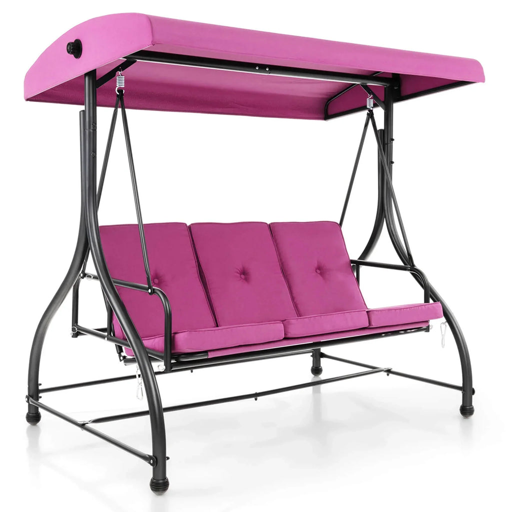 2026 NewCostway 3-Seat Outdoor Converting Patio Swing Glider Adjustable Canopy Porch Swing Black