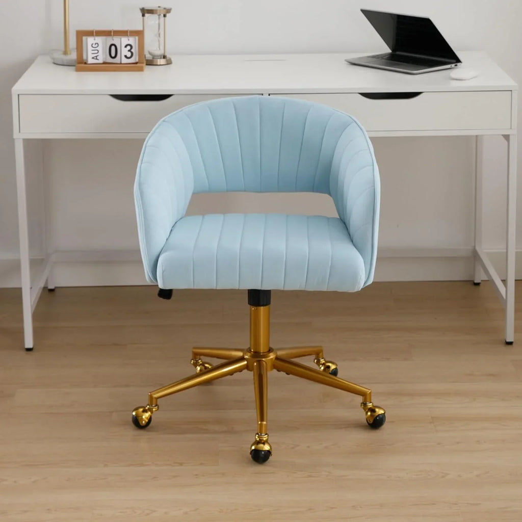 2026 NewWestice Home Office Desk Chairs, Velvet Task Chair, Height Adjustable Swivel Vanity Chair with Golden Base for Vanity Study, Living Room Computer Room, Beige