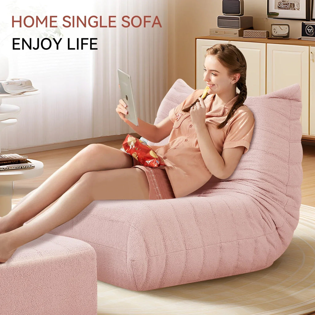 2026 NewVFD Bean Bag Chairs for Adults, Beanbag Chair with Ottoman Lounge Sofa Memory Foam Comfy Reading Chair for Bedroom & Living Room, Lazy Floor Sofa Couch