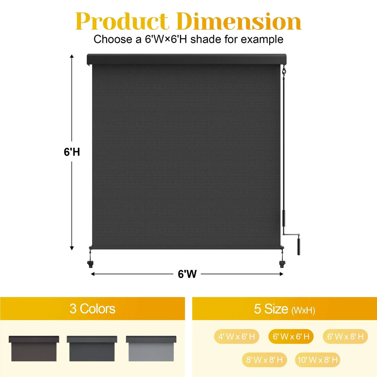 2026 NewSuperjoe Outdoor Roller Shade for Patio, Cordless Blackout Waterproof Blind, UV Block, 4'L x 6'W