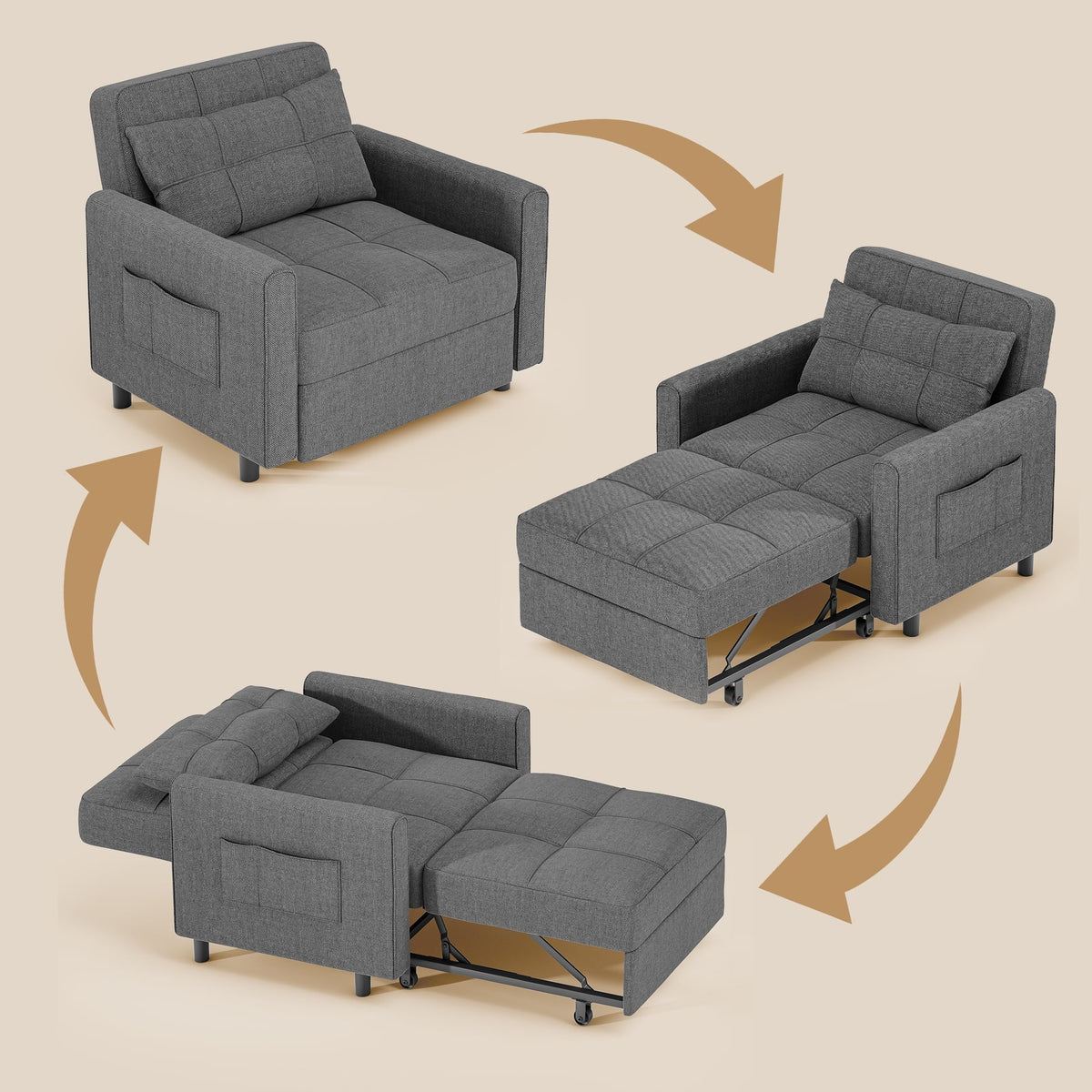2026 New3 in 1 Convertible Sofa Bed Chair for Living Room, Aiho Sleeper Sofa Bed for Living Room, Dark Gray
