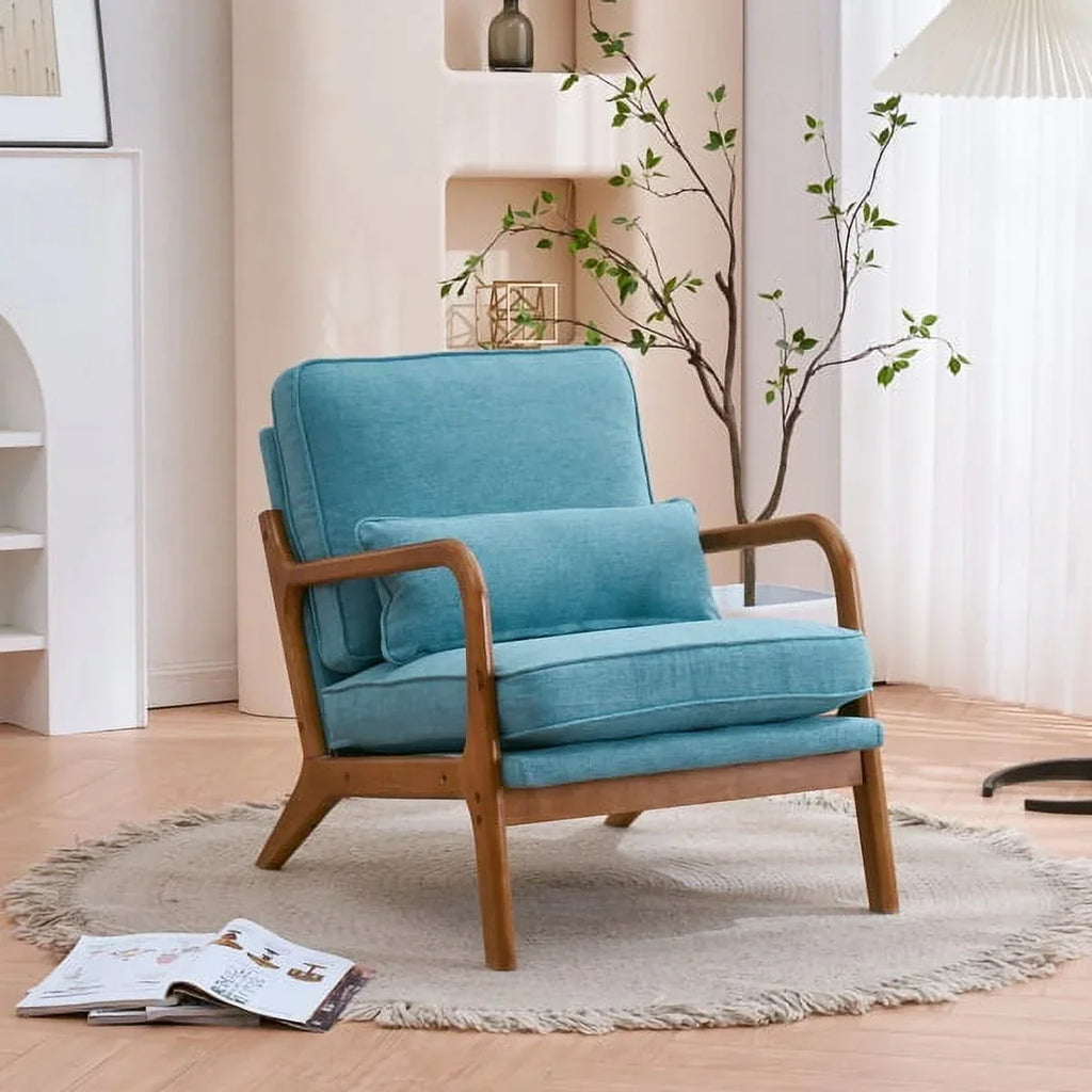 2026 NewAccent Chairs, Single Linen Lounge Reading Armchair with Solid Wood Frame, Mid Century Modern Easy Assembly Arm Chairs for Living Room-Beige