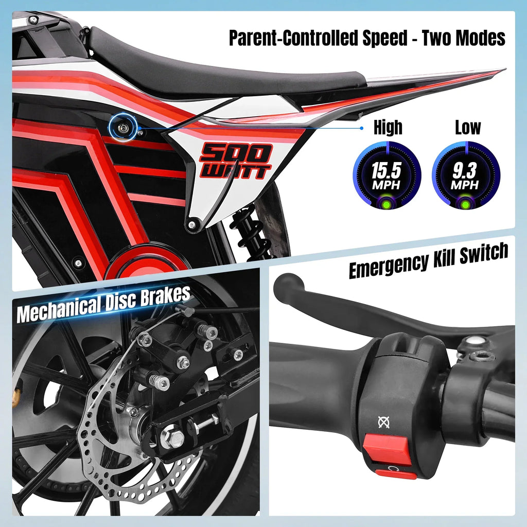 2026 NewQEASET electric dirt bike, 500W kids dirt bike for Boys Girls Age 8-14, Blue