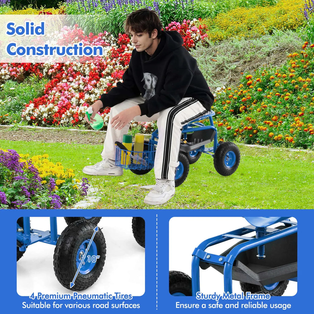 2026 NewCostway Garden Cart Rolling Work Seat for Planting with Extendable Handle Green