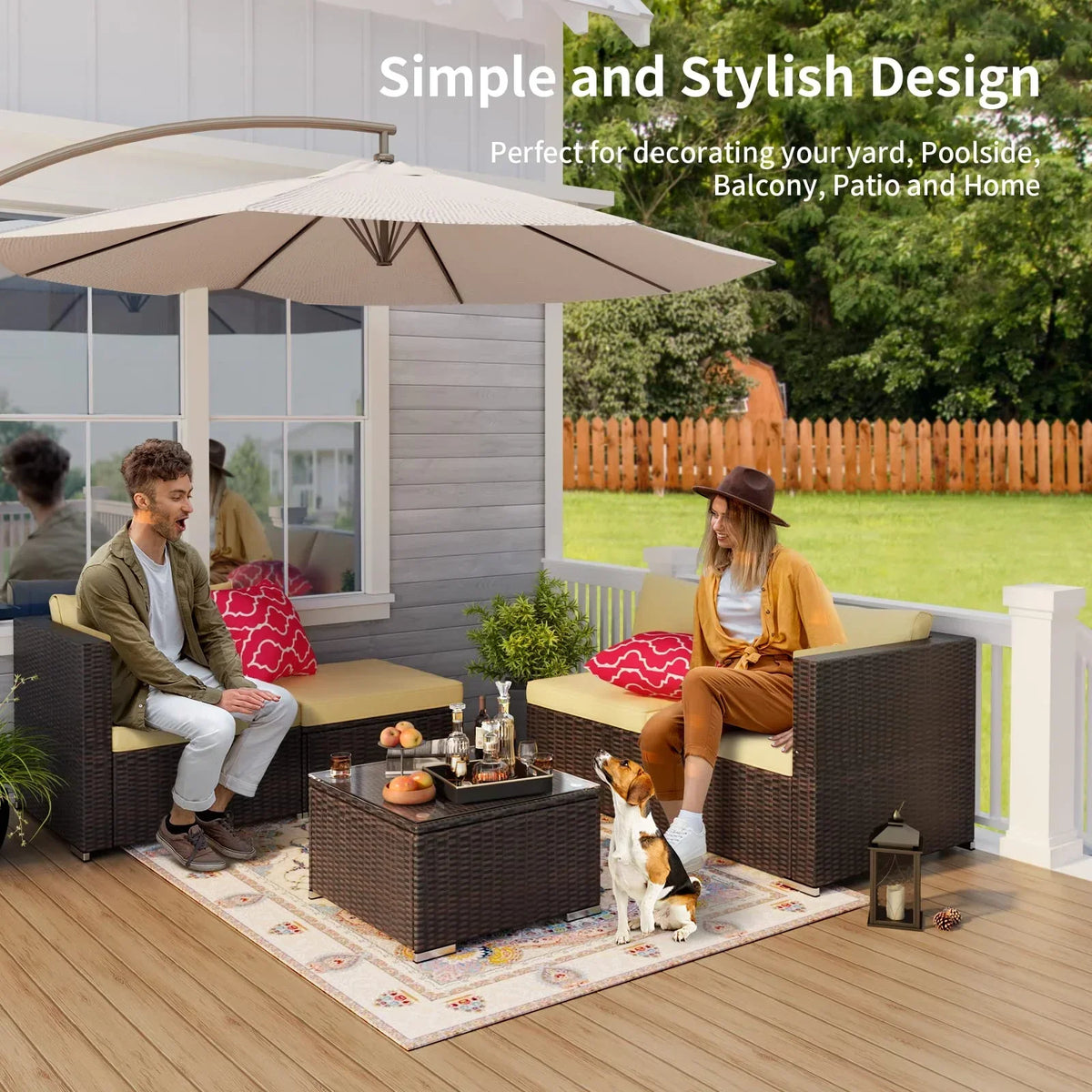 2026 NewPatio Furniture Set Clearance, Lofka 5 Piece Outdoor Sectional Furniture Chair Set with Cushions and Tea Table, Gray