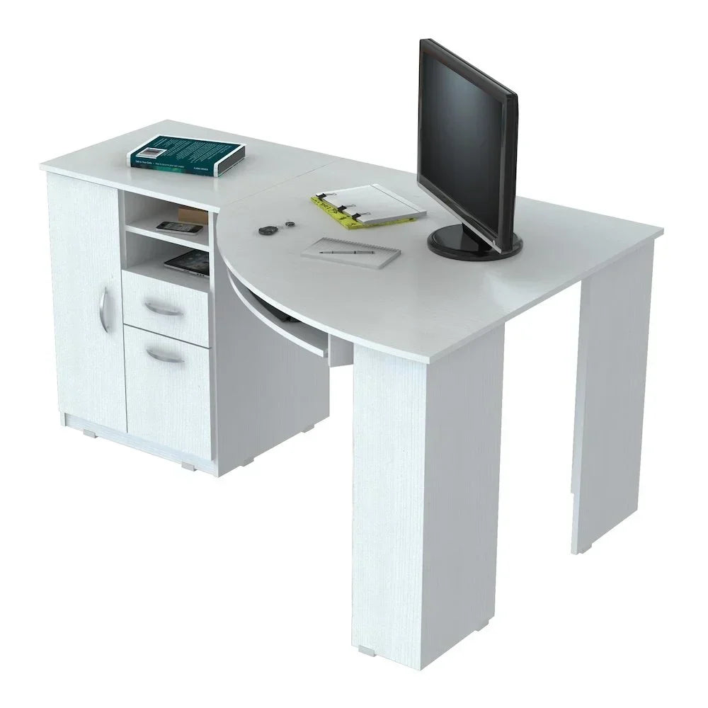 2026 NewInval Modern Corner Desk with 2 Drawers and Cabinet, Washed Oak