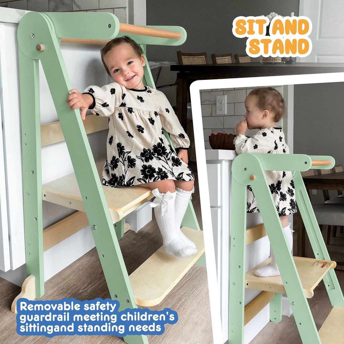 2026 NewHARPPA Foldable Toddler Kitchen Tower, Standing Tower for Kids Age 1.5-6 Years, White