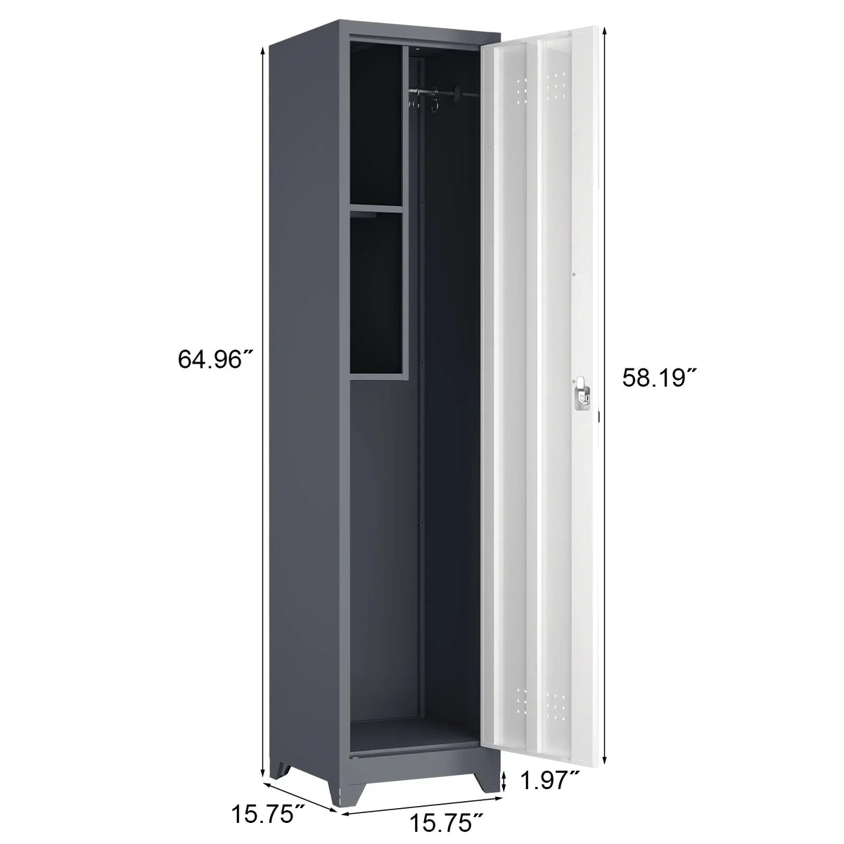 2026 NewMarcree Slim Broom Storage Cabinet, Metal Cabinet with Shelves and Hanging Rod, 65" Utility Storage Cabinet with Locking Door, Tall Cleaning Storage Cabinet for Kitchen, Pantry, Office, Shop, Garage