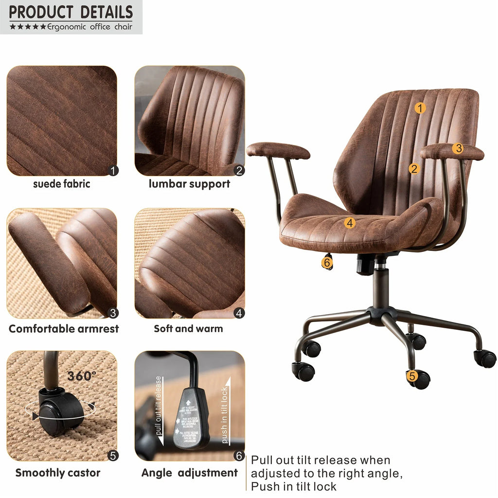 2026 NewOvios Ergonomic Office Chair Modern Computer Desk Suede Fabric Desk Chair with Lumbar Support for Home Office