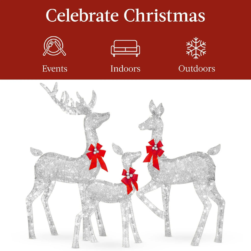2026 NewBest Choice Products 6.5ft 3-Piece Lighted Christmas Deer Set Outdoor Yard Decoration w/ 385 LED Lights, Stakes - Gold