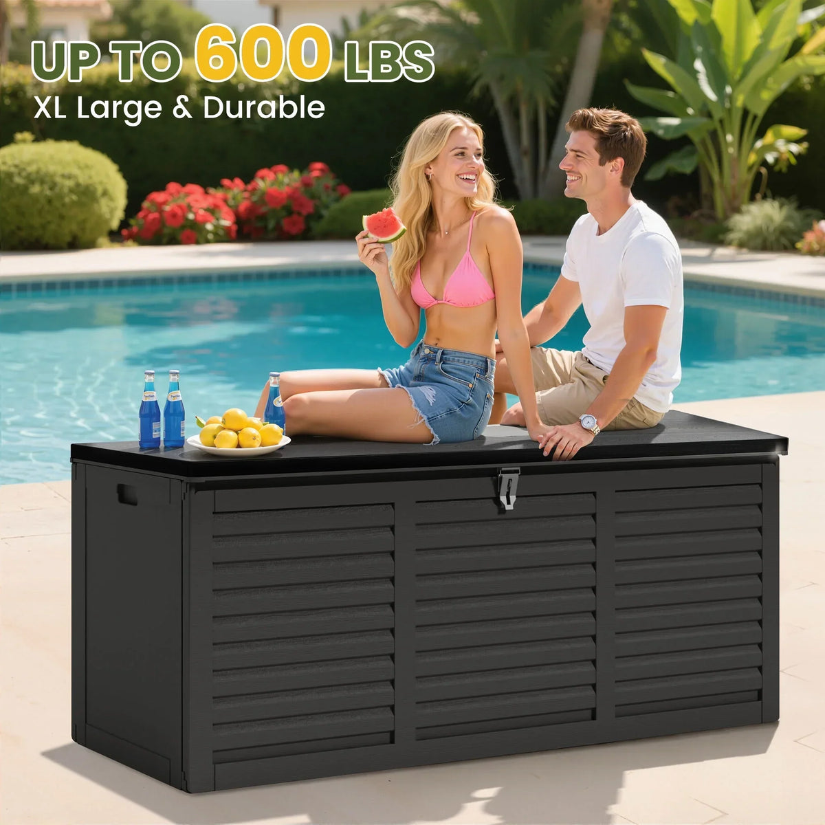 2026 NewOutdoor Storage Box, 130GAL Waterproof Deck Box, Lockable Pool Patio Storage Indoor Toy Box, Outdoor Storage Bench for Porch, Max Load Weight 500LBS