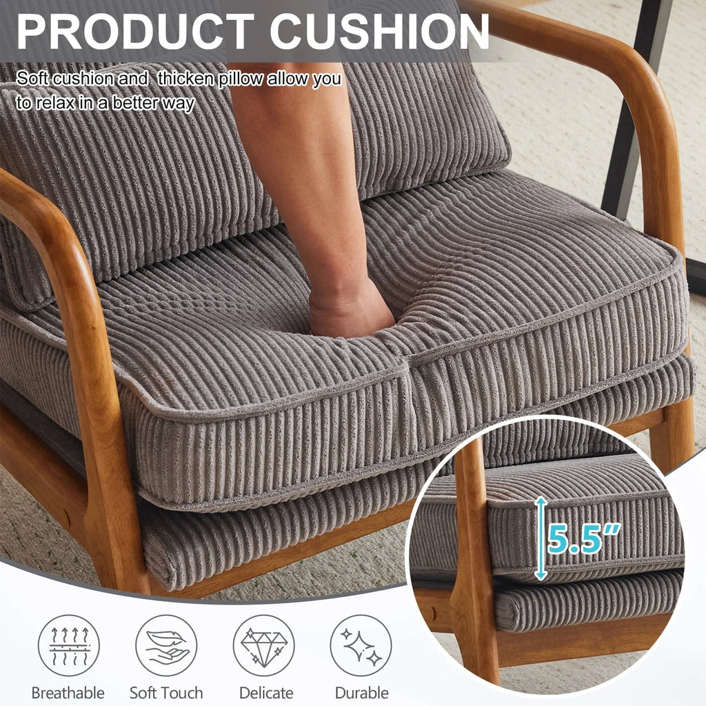 2026 NewKtaxon Accent Chair Corduroy Upholstered Armchair, Reading Club Chair with Pillow and Solid Wood Frame for Living Room Bedroom Furniture Off White