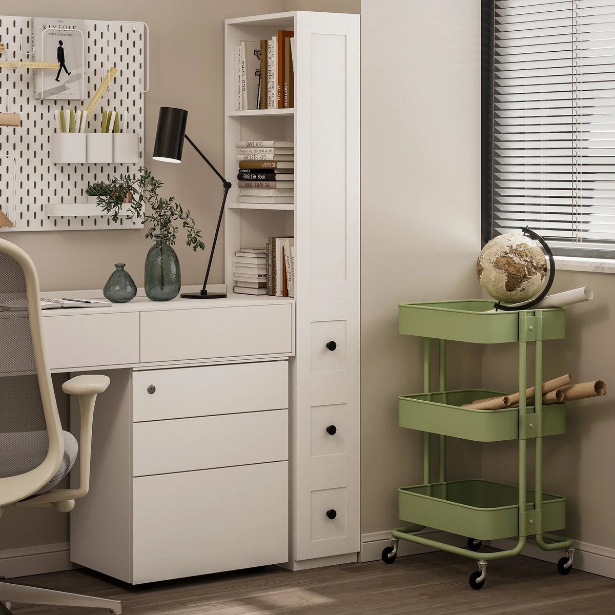 2026 NewLAUSAINT HOME Bathroom Storage Cabinet, Tall Thin White Storage with 2 Adjustable Shelves & 3-level Drawers for Home, Kitchen