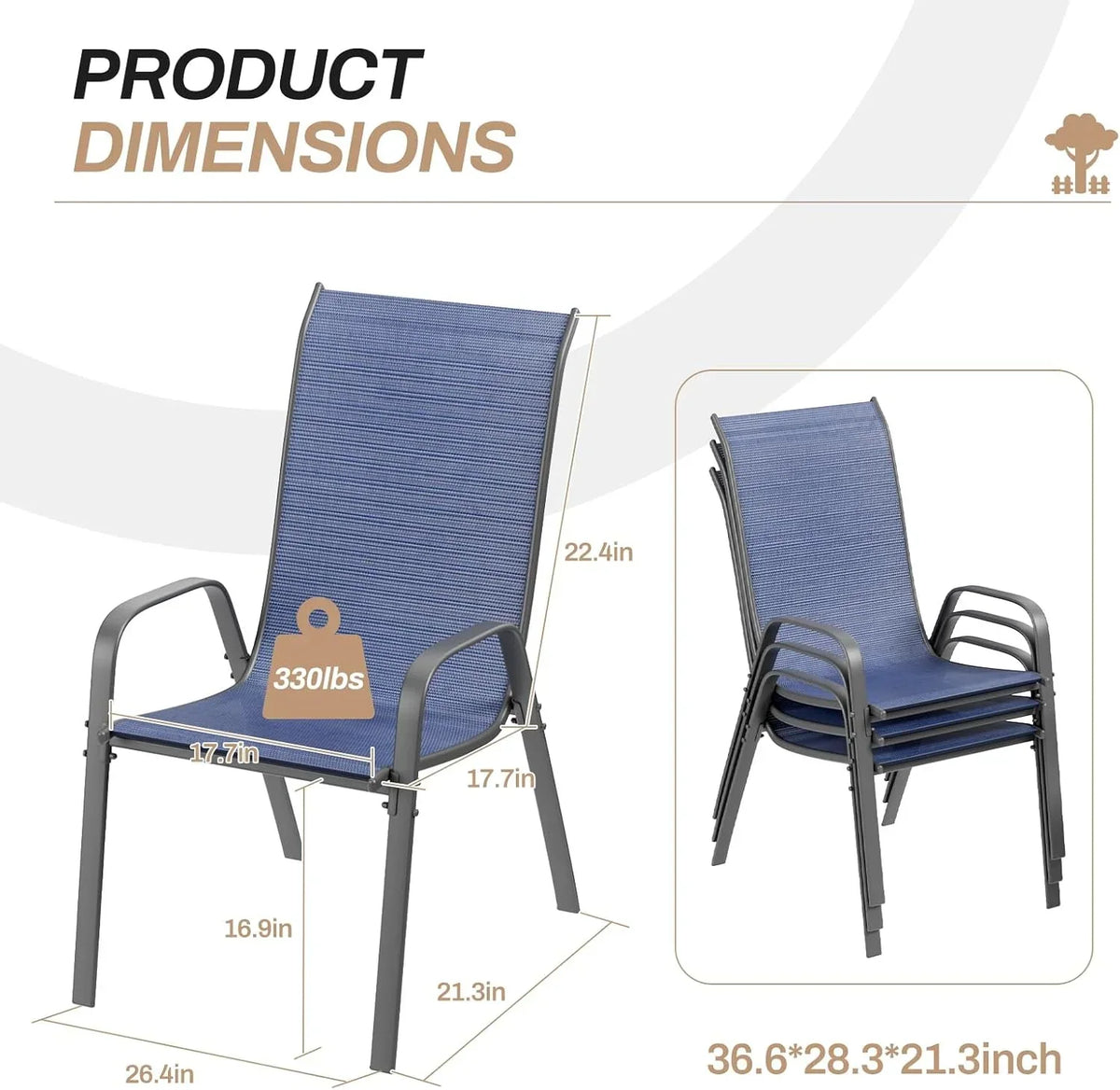 2026 NewPirecart Set of 4 Patio Dining Chairs, Textilene Outdoor Stacking Chairs for Poolside, Backyard, Garden