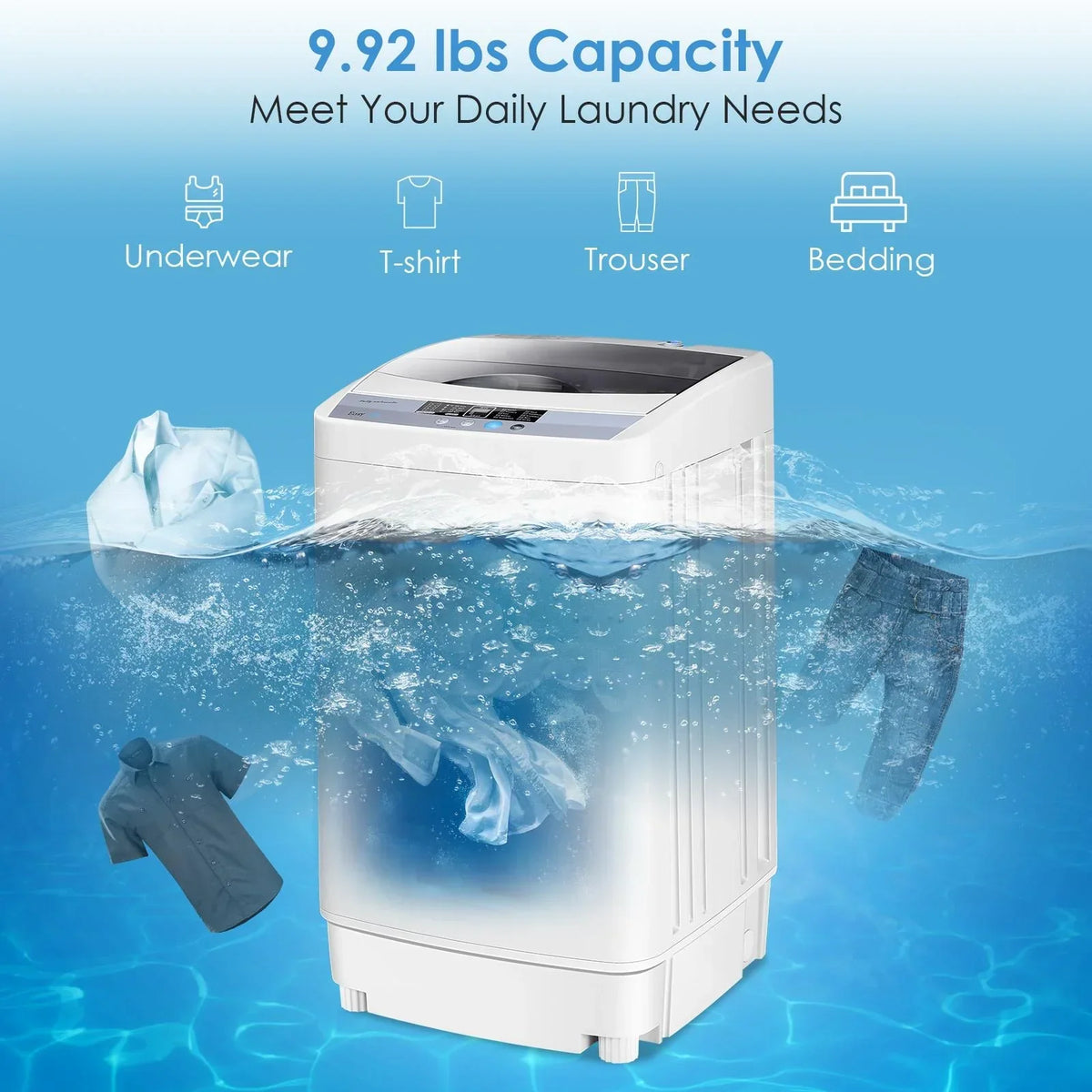 2026 NewGiantex Full-Automatic Washing Machine, 1.34 Cu.ft Compact Washer w/10 Programs, 8 Water Levels & LED Panel, 9.92 Lbs Capacity Portable Cloth Washer and Spinner w/Drain Pump
