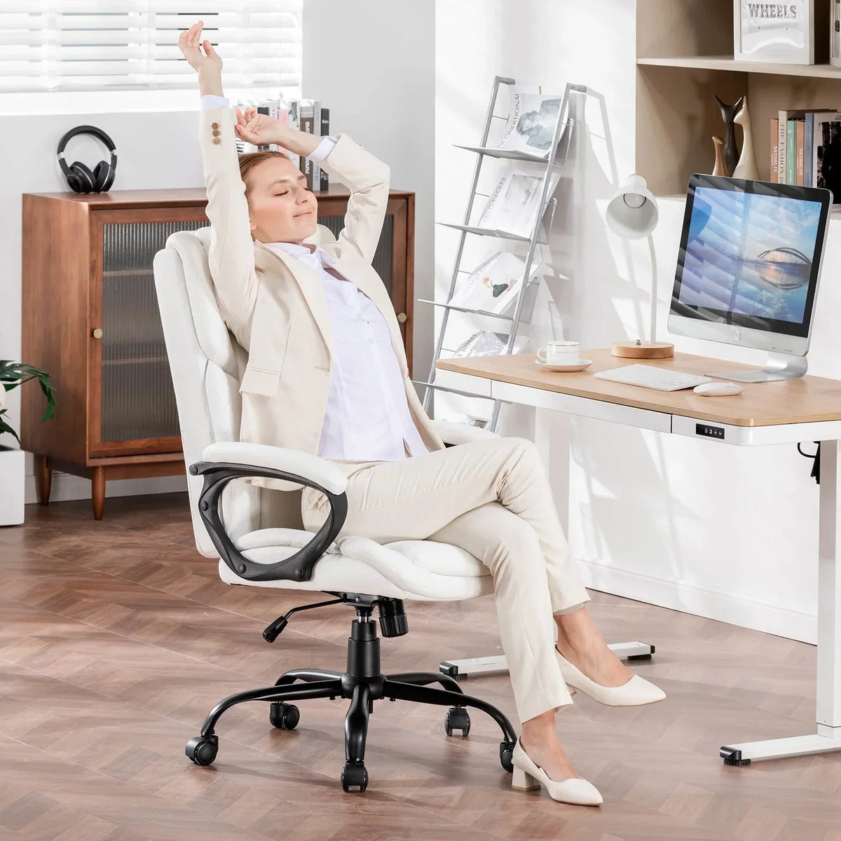 2026 NewMainstays Executive Ergonomic High Back Leather Home Office Desk Chair, Black