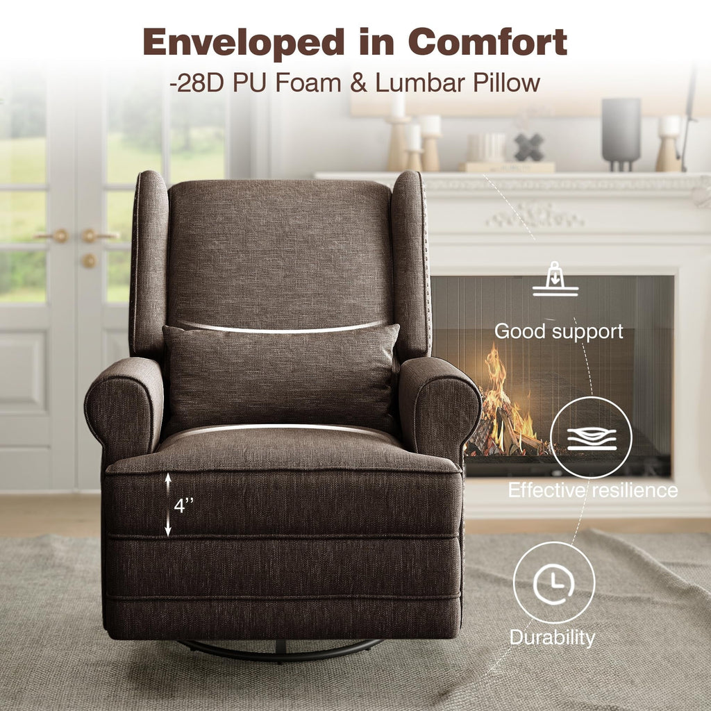2026 NewRoyalcraft Swivel Nursery Glider Recliner, Comfy Upholstered Glider Chair with Lumbar Pillow and Footrest, Beige