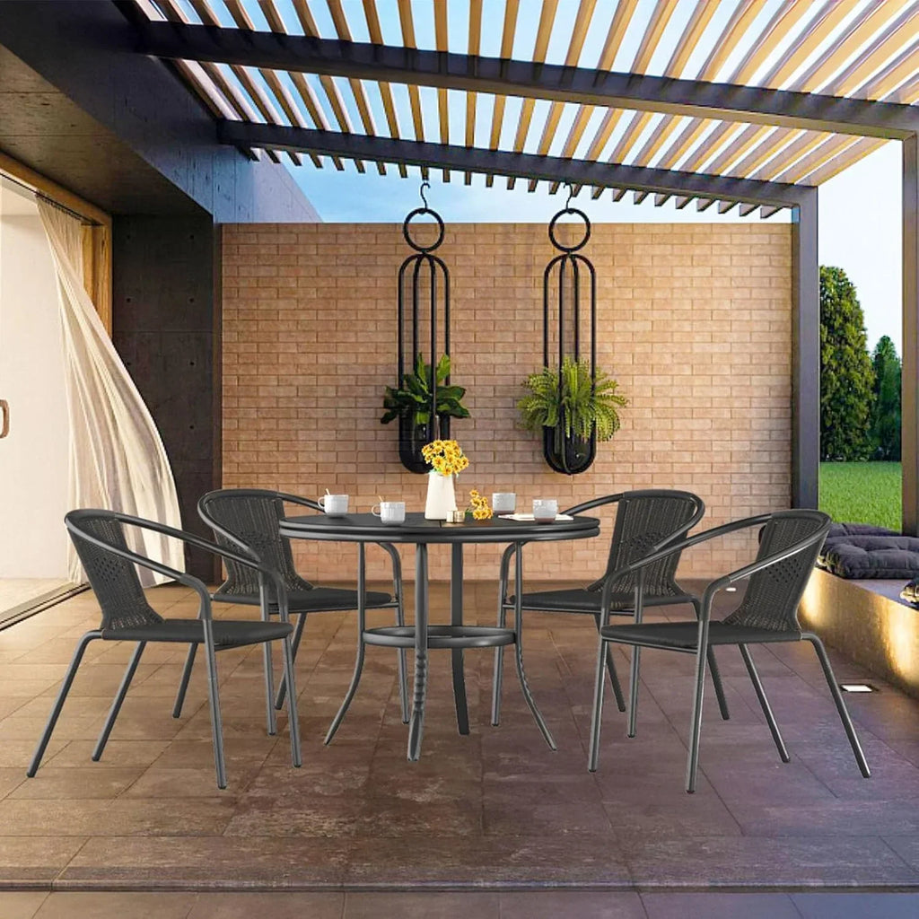 2026 NewELPOSUN Outdoor Dining Chairs Set of 6, Wicker Patio Chairs with Metal Frame, Rattan Indoor-Outdoor Chairs for Bistro, Deck, Backyard, Porch, Restaurant Stack Chair 6 Pack (Black)