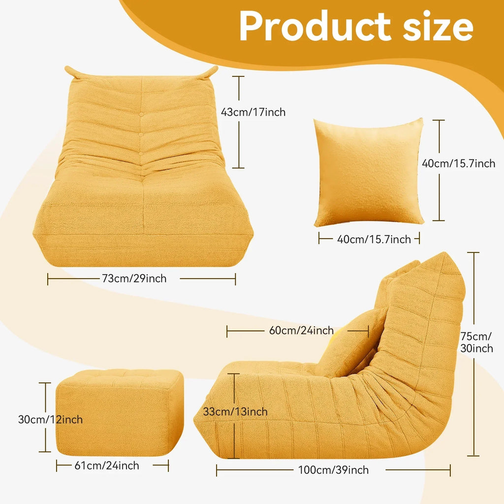 2026 NewVFD Bean Bag Chairs for Adults, Beanbag Chair with Ottoman Lounge Sofa Memory Foam Comfy Reading Chair for Bedroom & Living Room, Lazy Floor Sofa Couch