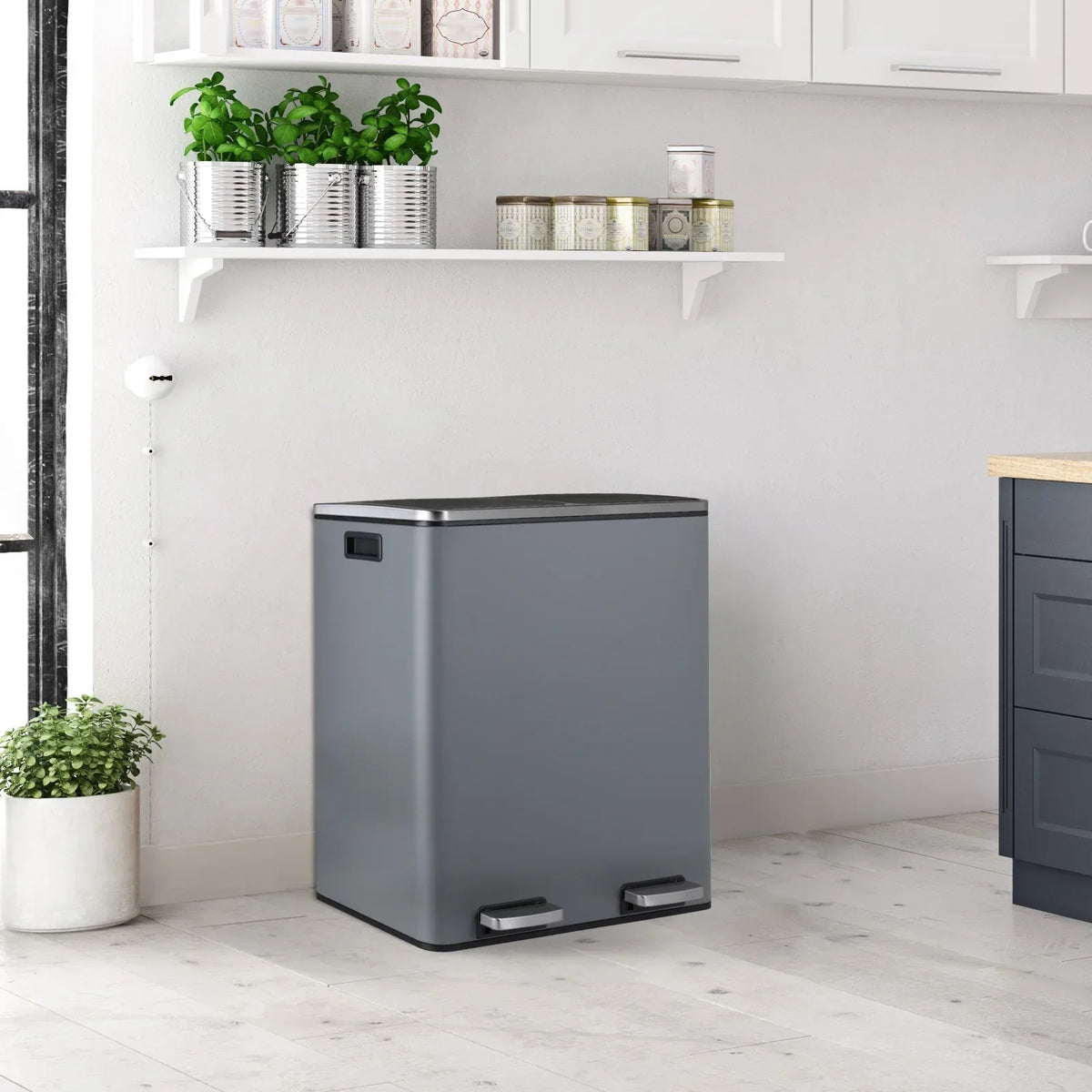 2026 NewLAZY BUDDY Dual Garbage Can, Stainless Steel 16 Gallon Step Kitchen Trash Can with Soft-Close Lid, Double Compartment Garbage Recycling Bin