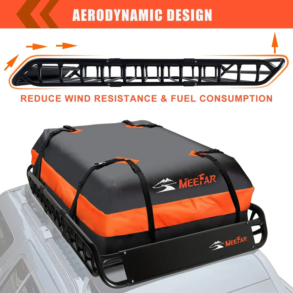 2026 NewMeeFar Universal Rooftop Roof Rack Steel Cargo Carrier Basket Size 51" X 36" X 5" + Soft Shell Waterproof Cargo Bag 15 Cu.ft (44" 34" 17") Combo