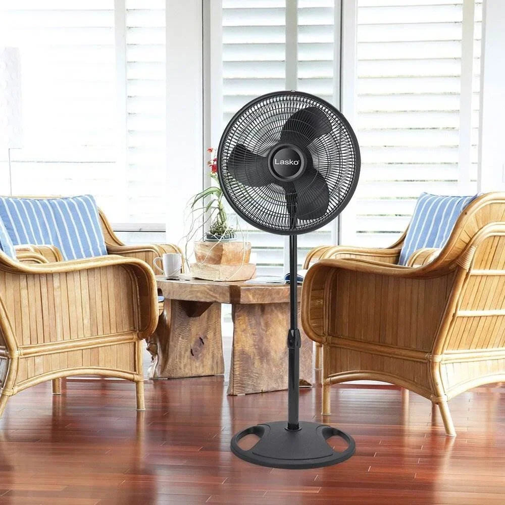 2026 NewLasko 16" Oscillating 3 Speed Adjustable Pedestal Stand Fan, Black (2 Pack)