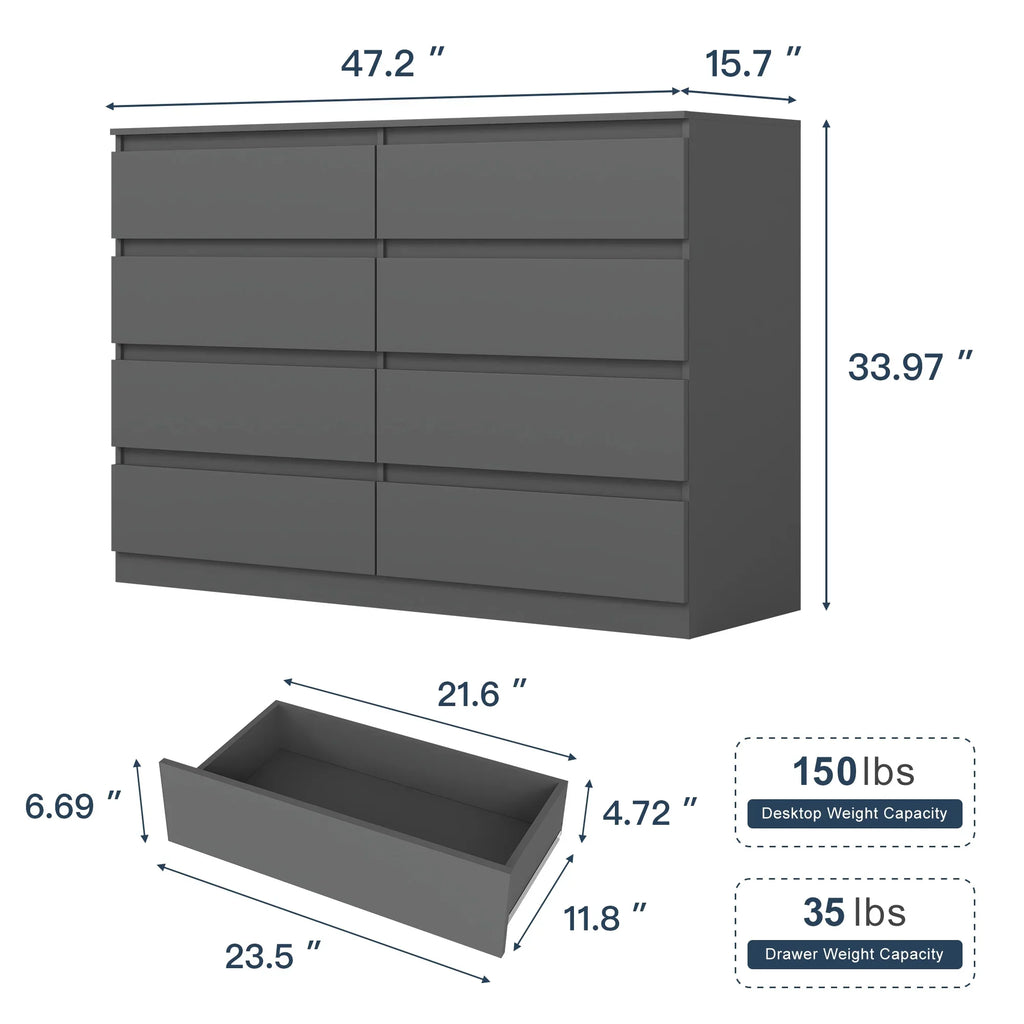 2026 NewKadyn Modern 6 Drawer Dresser Wood Cabinet,Dresser for Bedroom, Kitchen Storage Cabinet with Drawers, Chest of Drawers(Black)