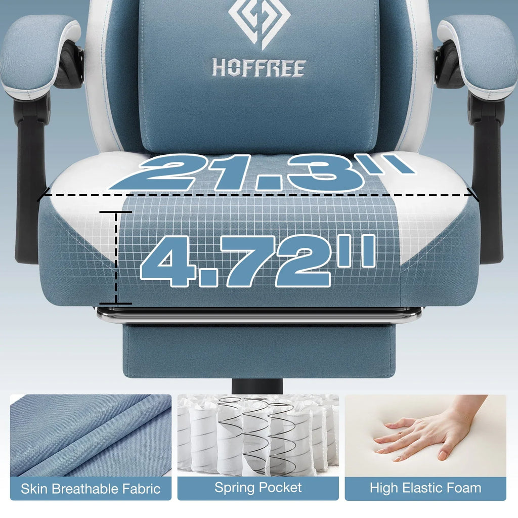 2026 NewHoffree Gaming Chair with Massage Fabric Office Chair with footrest for Adults, Ergonomic Gamer Chair with Headrest and Lumbar Support for Office Gaming, 440 LBS