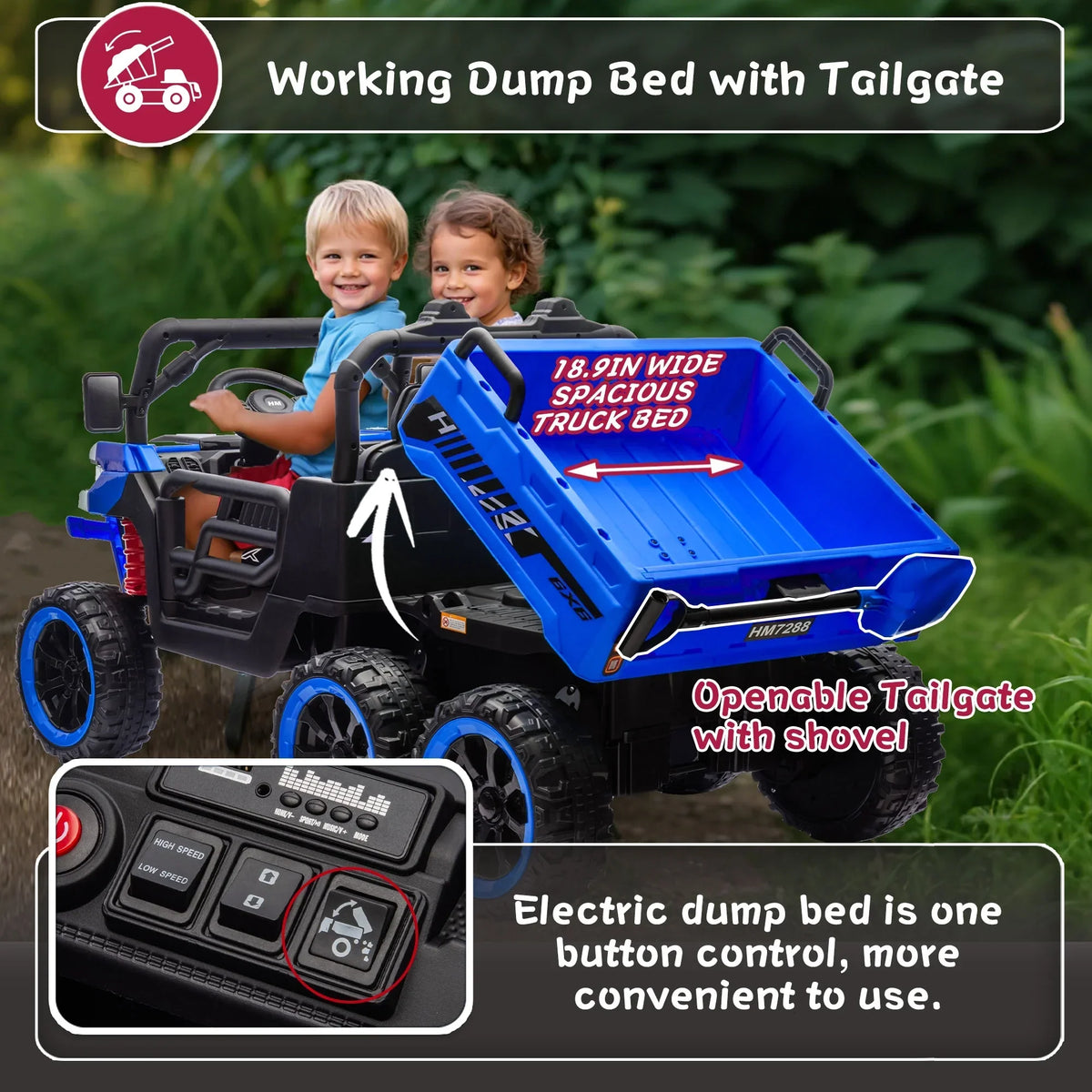 2026 NewXuanlur 24V 2 Seater Kids Ride on Car Truck, Ride on UTV W/ 2x200W Motor, 24 Volt Ride on Toys W/ Dump Bed/Shovel, Electric Car for Kids W/ Durable Tires, LED Light, Music, Remote Control, Black