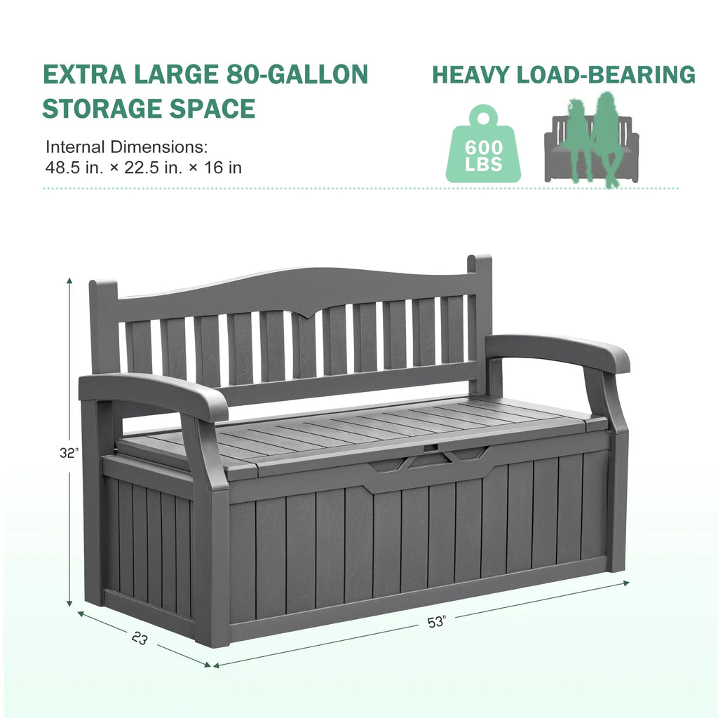 2026 NewHomall 80 Gallon Plastic Storage Bench Made Of Durable Weatherproof Resin And Deck-Box Organized Storage Compartment For Outdoor Patios And Lawns,Black