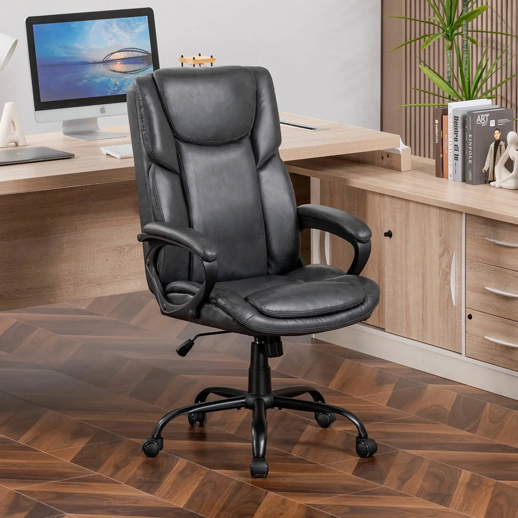 2026 NewMainstays Executive Ergonomic High Back Leather Home Office Desk Chair, Black