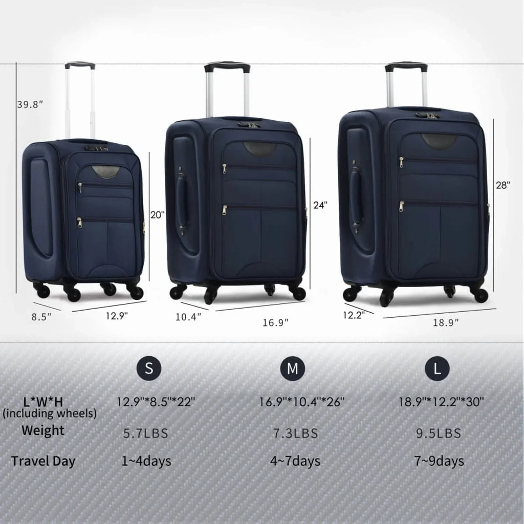 2026 NewSoftside Luggage Expandable 3 Piece Set Suitcase Upright Spinner Softshell Lightweight Luggage Travel Set