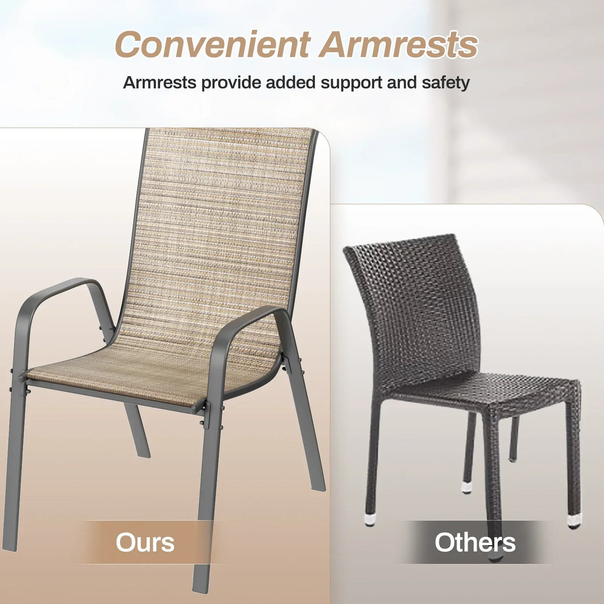 2026 NewArlopu 8Pcs Patio Dining Chairs Outdoor Stackable Armrest Chairs for Lawn Garden Backyard