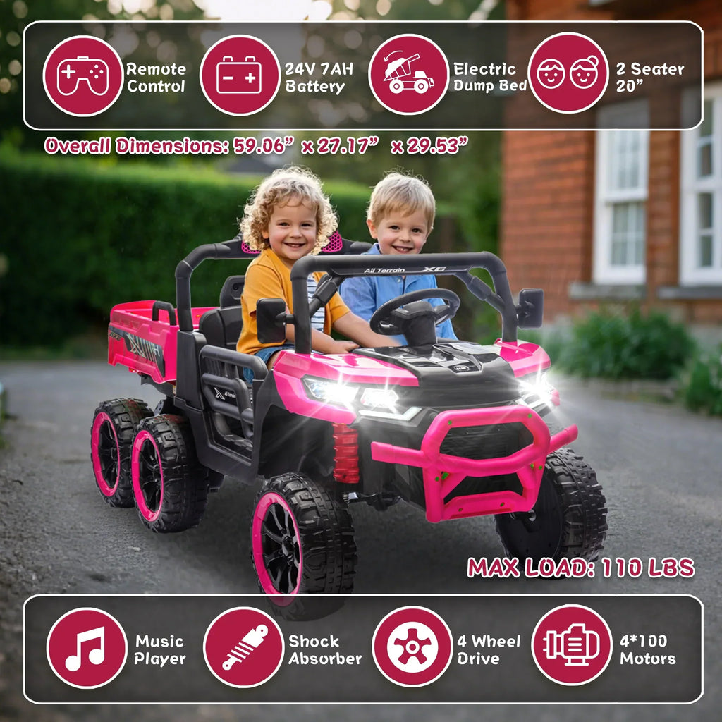 2026 NewXuanlur 24V 2 Seater Kids Ride on Car Truck, Ride on UTV W/ 2x200W Motor, 24 Volt Ride on Toys W/ Dump Bed/Shovel, Electric Car for Kids W/ Durable Tires, LED Light, Music, Remote Control, Black