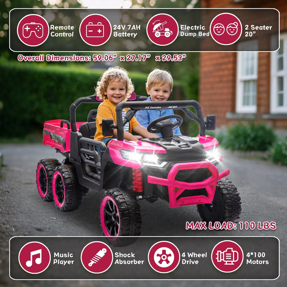 2026 NewXuanlur 24V 2 Seater Kids Ride on Car Truck, Ride on UTV W/ 2x200W Motor, 24 Volt Ride on Toys W/ Dump Bed/Shovel, Electric Car for Kids W/ Durable Tires, LED Light, Music, Remote Control, Black