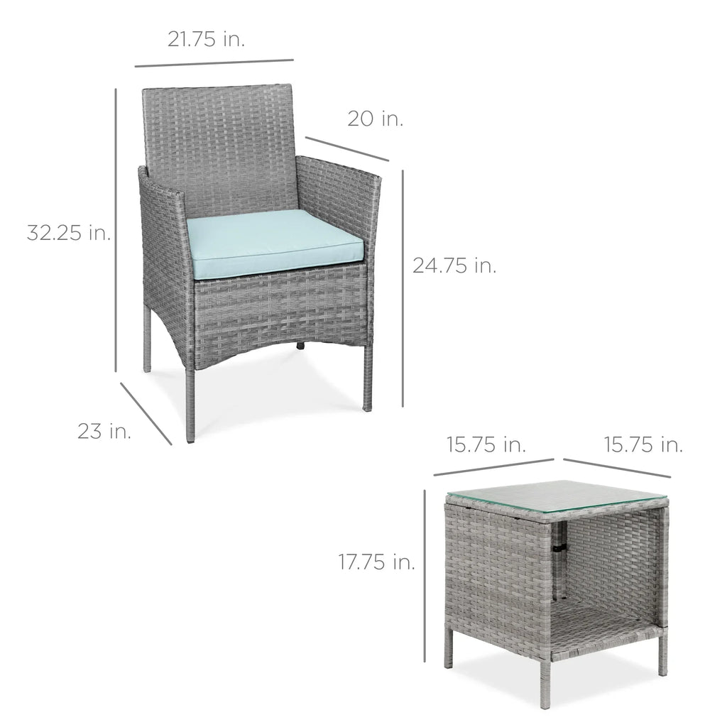 2026 NewBest Choice Products 3-Piece Outdoor Wicker Conversation Patio Bistro Set, w/ 2 Chairs, Table - Gray/Navy