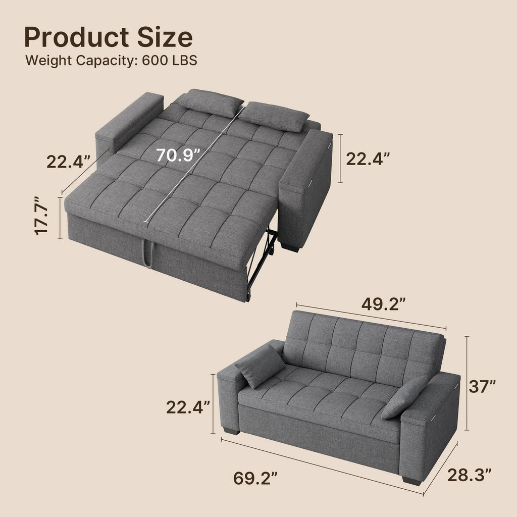 2026 NewSofa Bed, Lofka 3-in-1 Convertible Sleeper Sofa with Storage, Adjustable Backrest & Pull Out Function - Sleeper Chair for Small Space, Apartment, Dark Grey