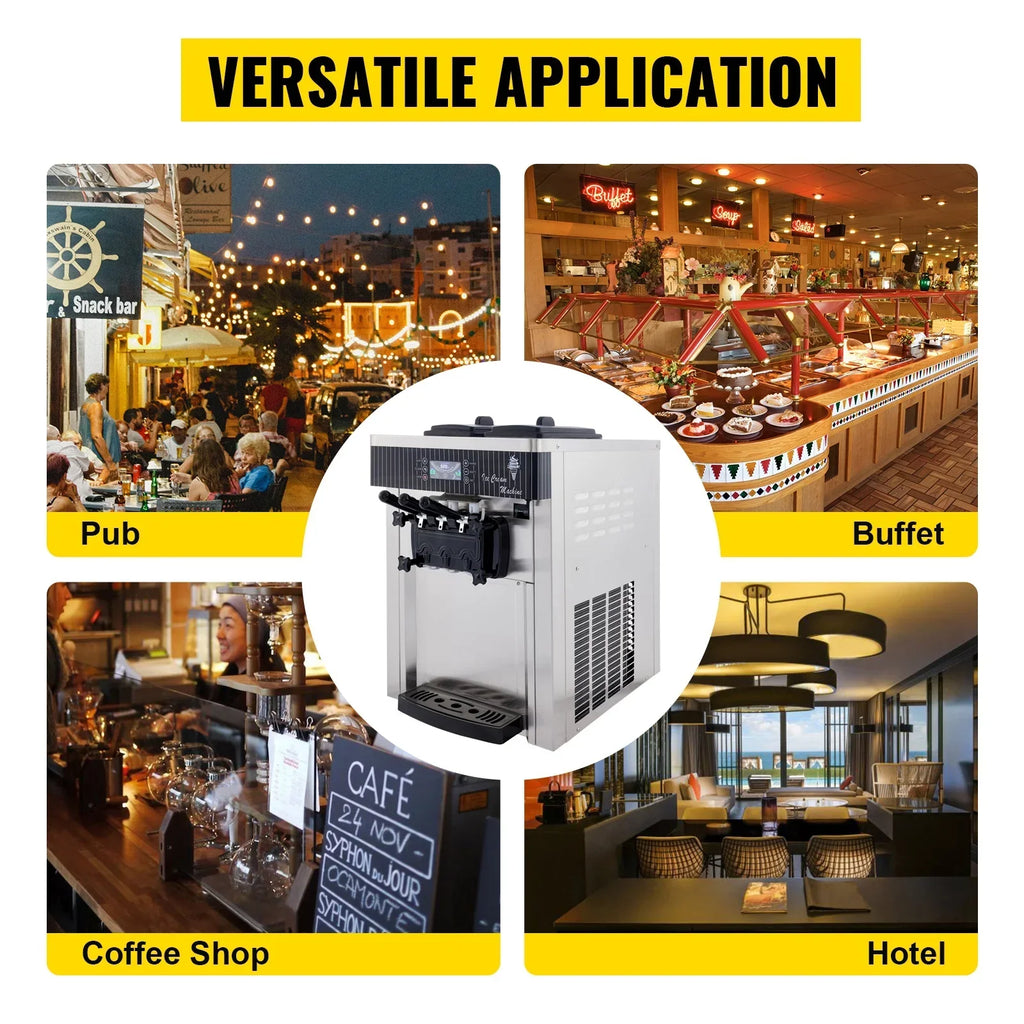 2026 NewSIHAO 1200W Commercial Ice Cream Machine Countertop 18L/H Soft Serve Ice Cream Maker with LED Display