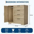 2026 NewAtaucjin Wood Armoire Wardrobe Closet with 4 Drawers and Door, 43.3" H Bedroom Wardrobe Cabinet with Hanging Rod, Clothing Storage Cabinets, 4 Drawers Dresser with Storage Closet