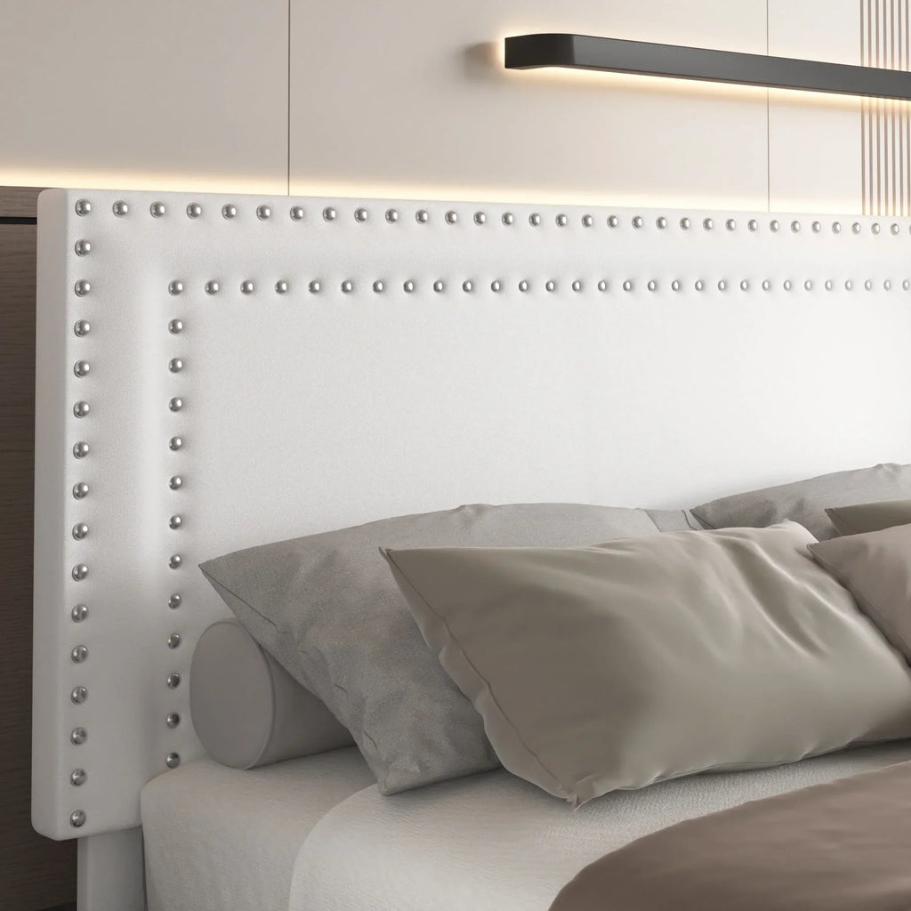 2026 NewVECELO Full Bed Frame with 4 Storage Drawers (Wheeled) and Tufted Upholstered Adjustable Headboard Platform Bed, Beige