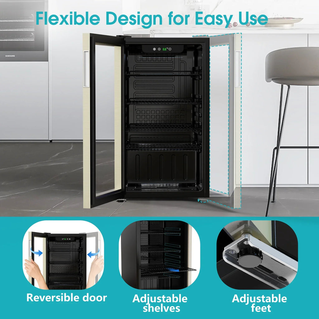 2026 NewQunler 130 Can Beverage Cooler Refrigerator with Glass Door for Beer Soda Water, Drink Fridge for Home Bar, Silver